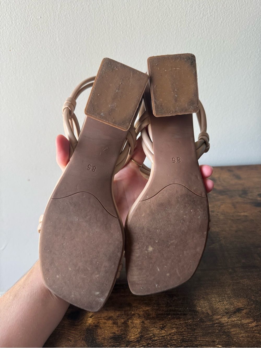 Steve Madden Womens 8.5 Nude Strappy Block Heel Sandals Square Toe Slingback - Picture 6 of 6